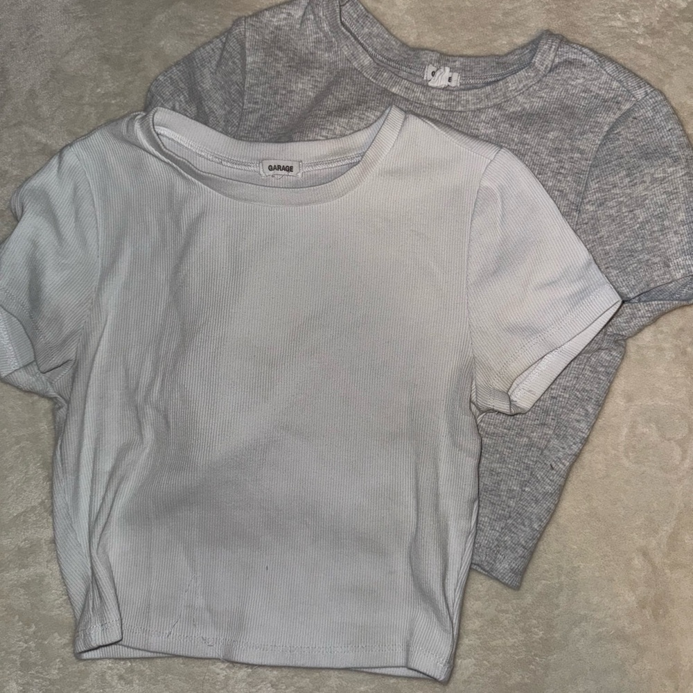 Garage White and Gray Crop Tops